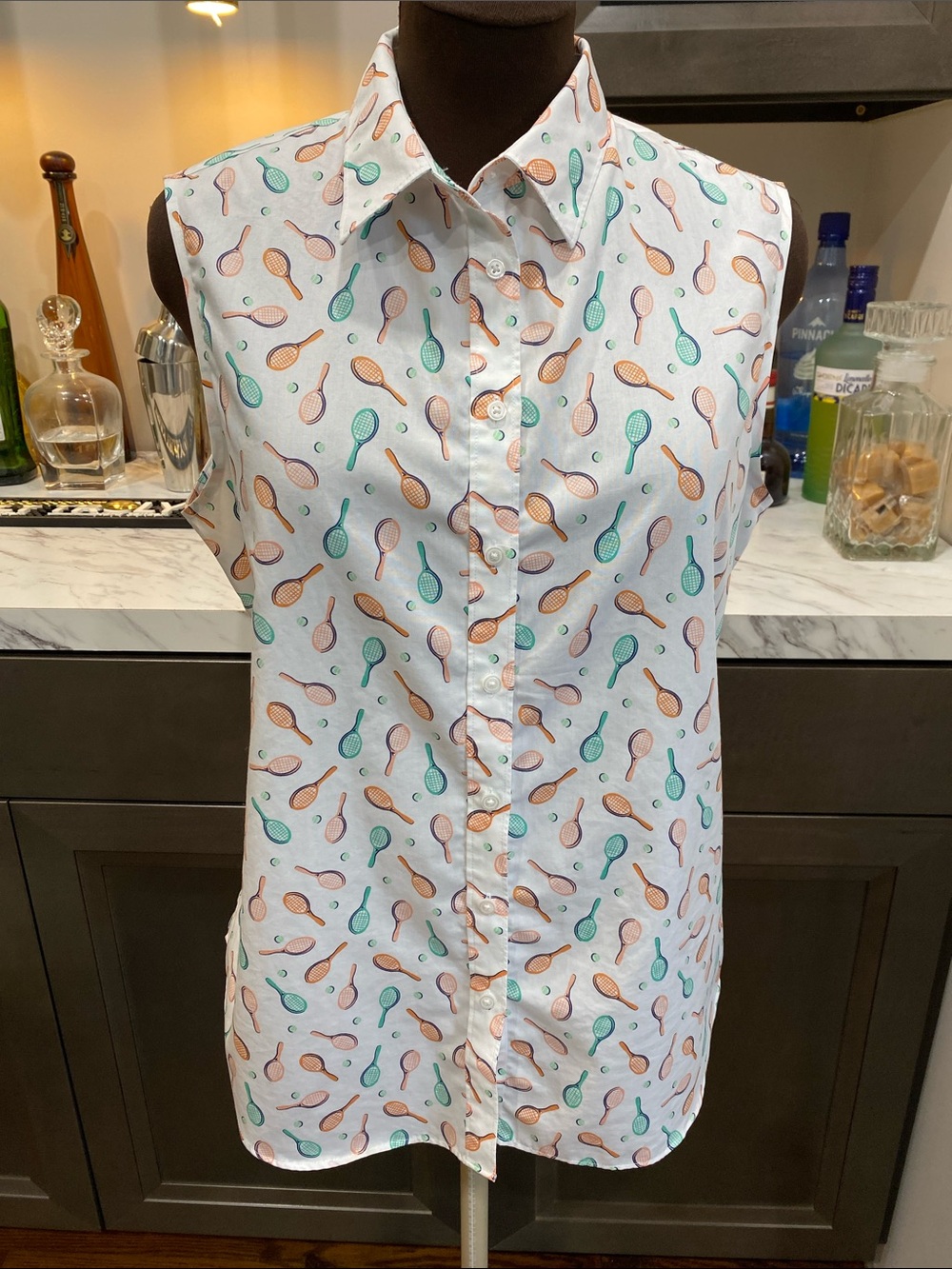 Lands end shirt top blouse tunic no iorn sport tennis racket ball 14